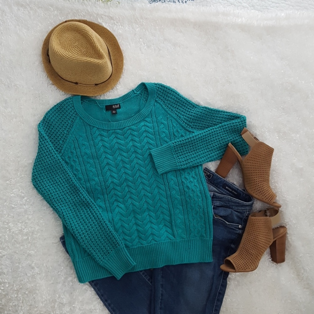 Ana deep turquoise cable sweater